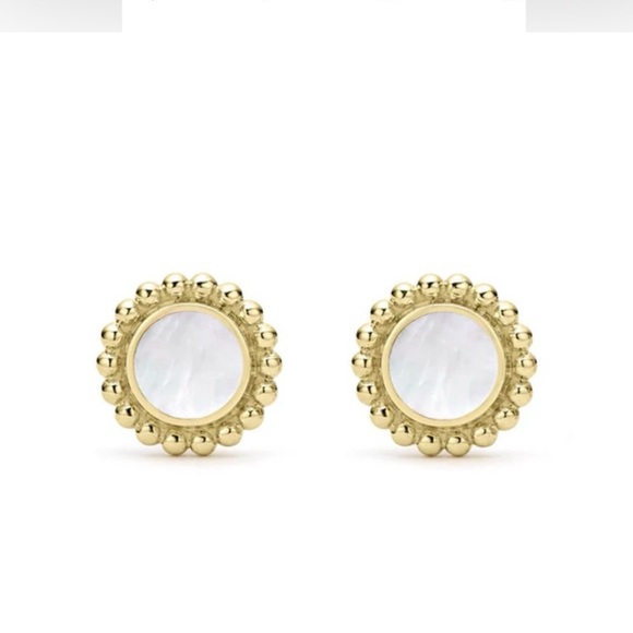 NEW LAGOS Covet 18K YELLOW GOLD & MOTHER OF PEARL Round Stud Earrings $1200